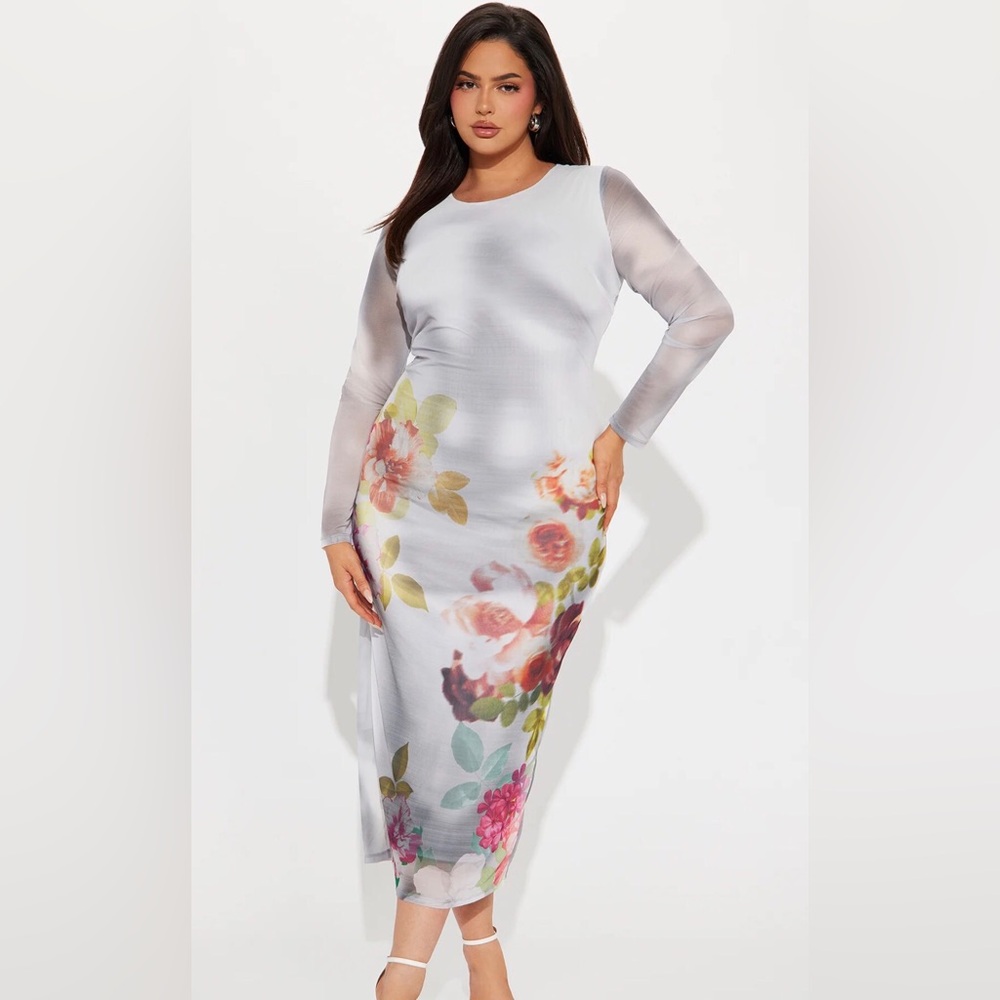 NWT Fashion Nova plus size lined mesh maxi dress.